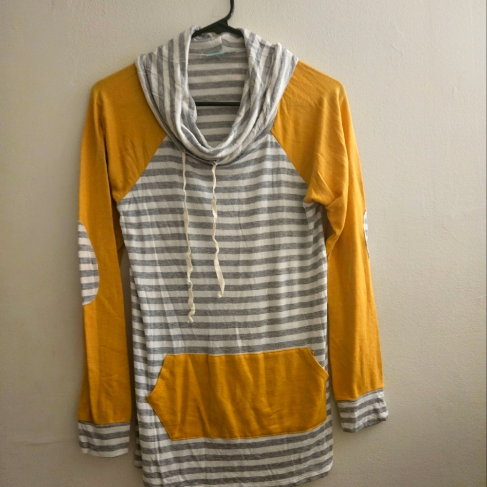 Large Striped Gray and Mustard Hoodie